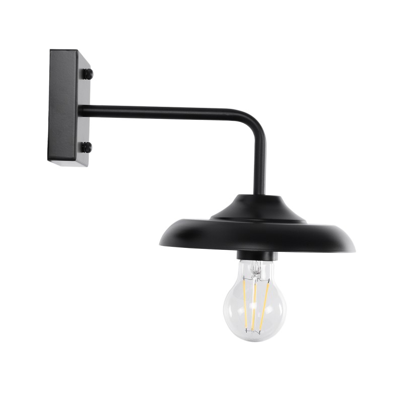 GloboStar® PHIA 01122 Vintage Industrial Φωτιστικό Τοίχου - Απλίκα Μονόφωτο 1 x E27 AC 220-240V IP20 - Μ18.5 x Π29 x Υ18cm - Μαύρο Μεταλλικό Καμπάνα