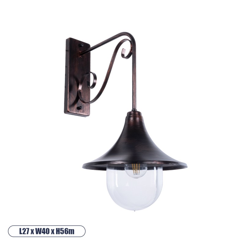 GloboStar® ANNIEL 01124 Vintage Φωτιστικό Τοίχου - Απλίκα Μονόφωτο 1 x E27 AC 220-240V IP20 - Μ27 x Π40 x Υ56cm - Καφέ Σκουριά Μεταλλικό Καμπάνα