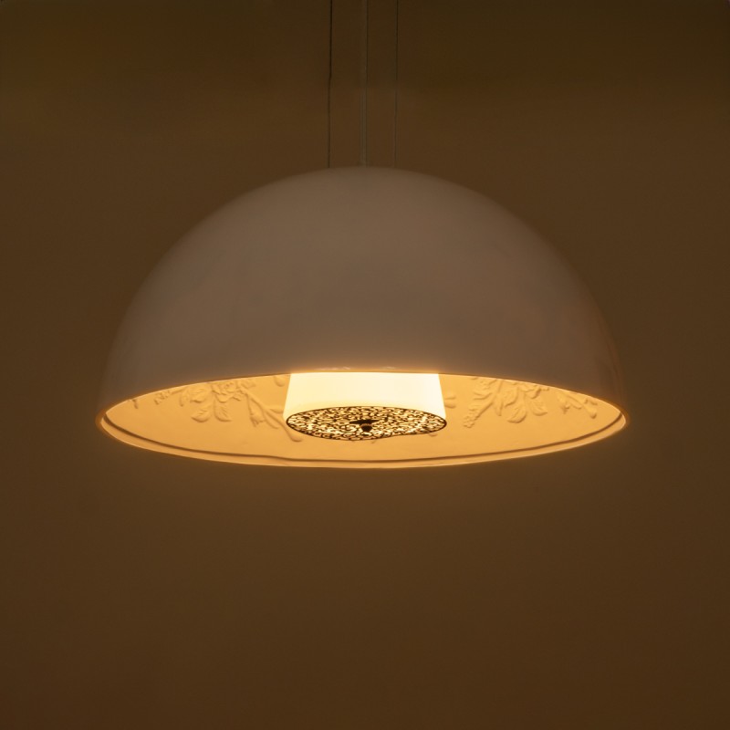GloboStar® SERENIA WHITE 01152 Μοντέρνο Κρεμαστό Φωτιστικό Οροφής Μονόφωτο 1 x E27 AC220-240V - Φ40 x Υ20cm - Λευκό Γύψινο Καμπάνα