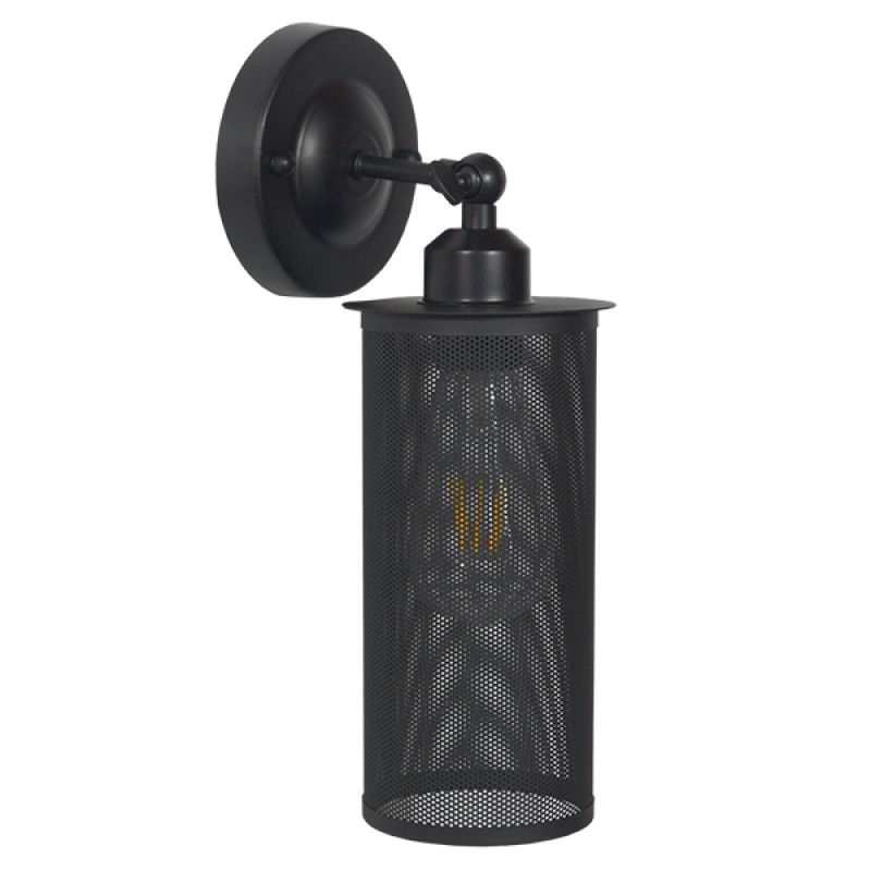 GloboStar® HOLVIA 01160 Vintage Industrial Φωτιστικό Τοίχου Απλίκα Μονόφωτο Μαύρο Μεταλλικό Πλέγμα Φ10 x Μ16 x Π12 x Υ34cm