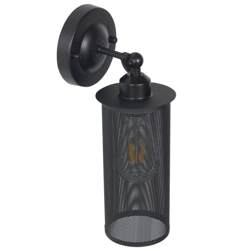 GloboStar® HOLVIA 01160 Vintage Industrial Φωτιστικό Τοίχου Απλίκα Μονόφωτο Μαύρο Μεταλλικό Πλέγμα Φ10 x Μ16 x Π12 x Υ34cm