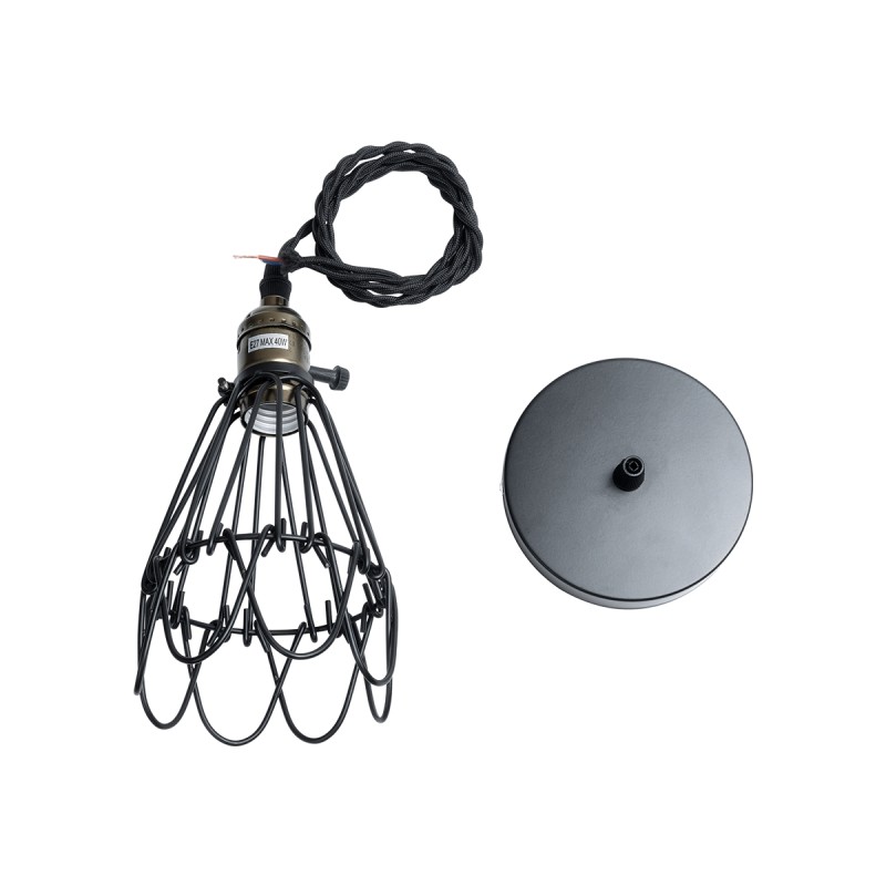 GloboStar® FLOWER IRON RUST 01181 Vintage Κρεμαστό Φωτιστικό Οροφής Μονόφωτο 1 x E27 AC220-240V IP20 - Φ10 x Υ20cm - Μαύρο Μεταλλικό Πλέγμα