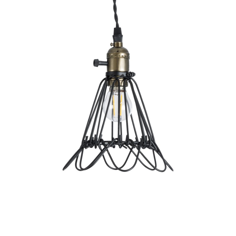 GloboStar® FLOWER IRON RUST 01181 Vintage Κρεμαστό Φωτιστικό Οροφής Μονόφωτο 1 x E27 AC220-240V IP20 - Φ10 x Υ20cm - Μαύρο Μεταλλικό Πλέγμα