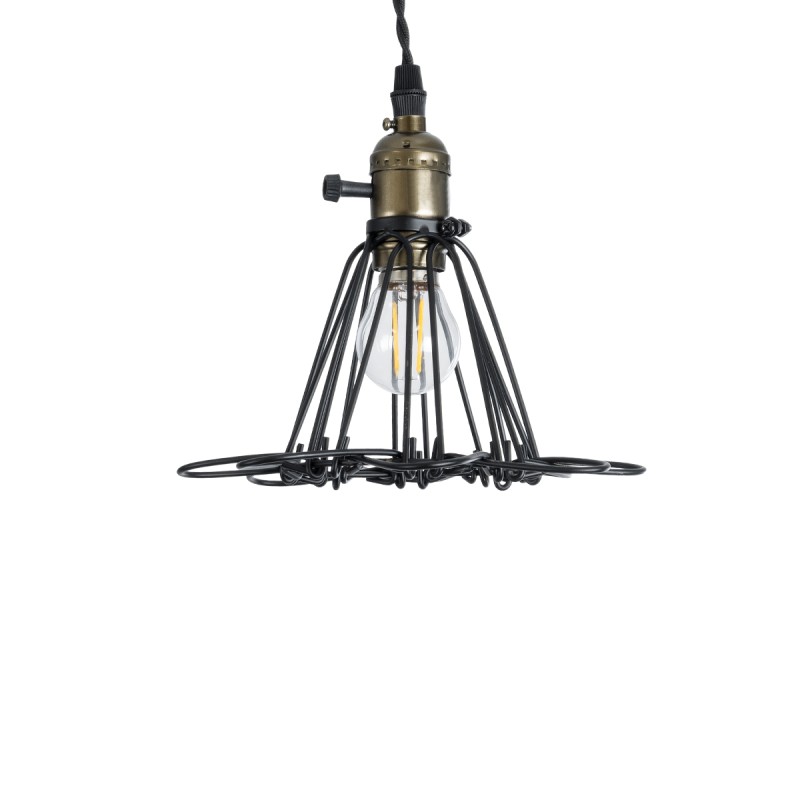 GloboStar® FLOWER IRON RUST 01181 Vintage Κρεμαστό Φωτιστικό Οροφής Μονόφωτο 1 x E27 AC220-240V IP20 - Φ10 x Υ20cm - Μαύρο Μεταλλικό Πλέγμα