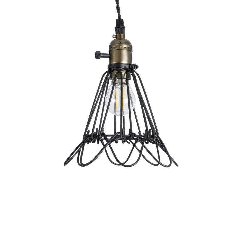 GloboStar® FLOWER IRON RUST 01181 Vintage Κρεμαστό Φωτιστικό Οροφής Μονόφωτο 1 x E27 AC220-240V IP20 - Φ10 x Υ20cm - Μαύρο Μεταλλικό Πλέγμα