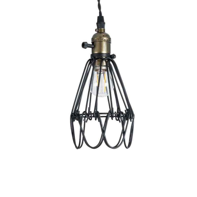 GloboStar® FLOWER IRON RUST 01181 Vintage Κρεμαστό Φωτιστικό Οροφής Μονόφωτο 1 x E27 AC220-240V IP20 - Φ10 x Υ20cm - Μαύρο Μεταλλικό Πλέγμα