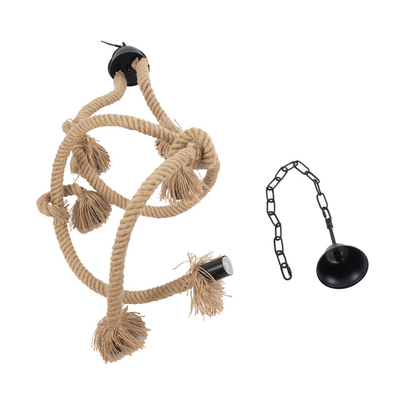 GloboStar® HAMTINE 01229 Vintage Κρεμαστό Φωτιστικό Οροφής Πολύφωτο 6 x E27 AC220-240V IP20 - Φ40 x Y92cm - Μαύρο Μεταλλικό με Μπεζ Σχοινί