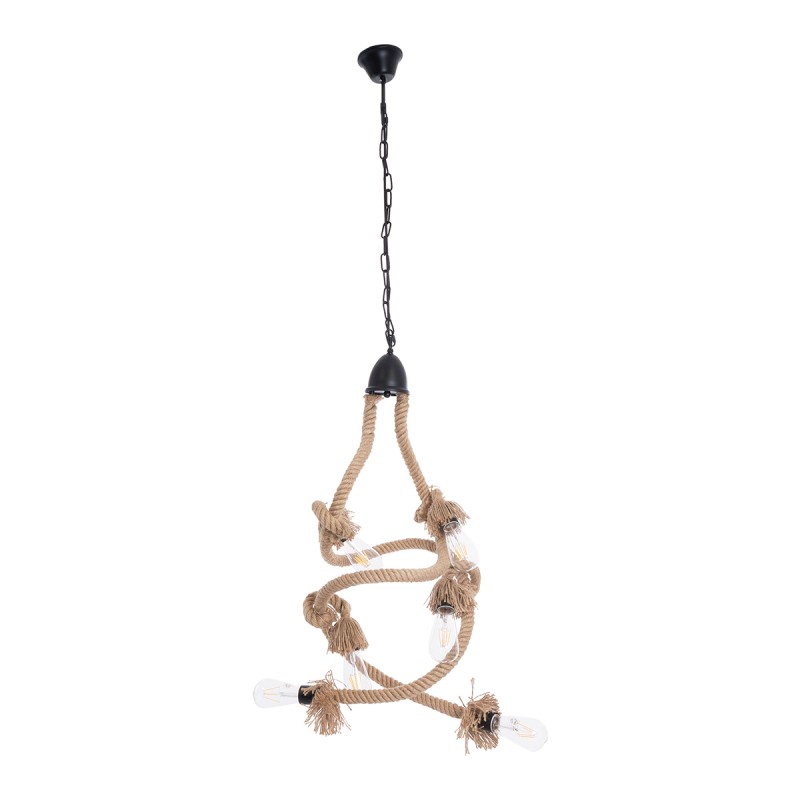GloboStar® HAMTINE 01229 Vintage Κρεμαστό Φωτιστικό Οροφής Πολύφωτο 6 x E27 AC220-240V IP20 - Φ40 x Y92cm - Μαύρο Μεταλλικό με Μπεζ Σχοινί