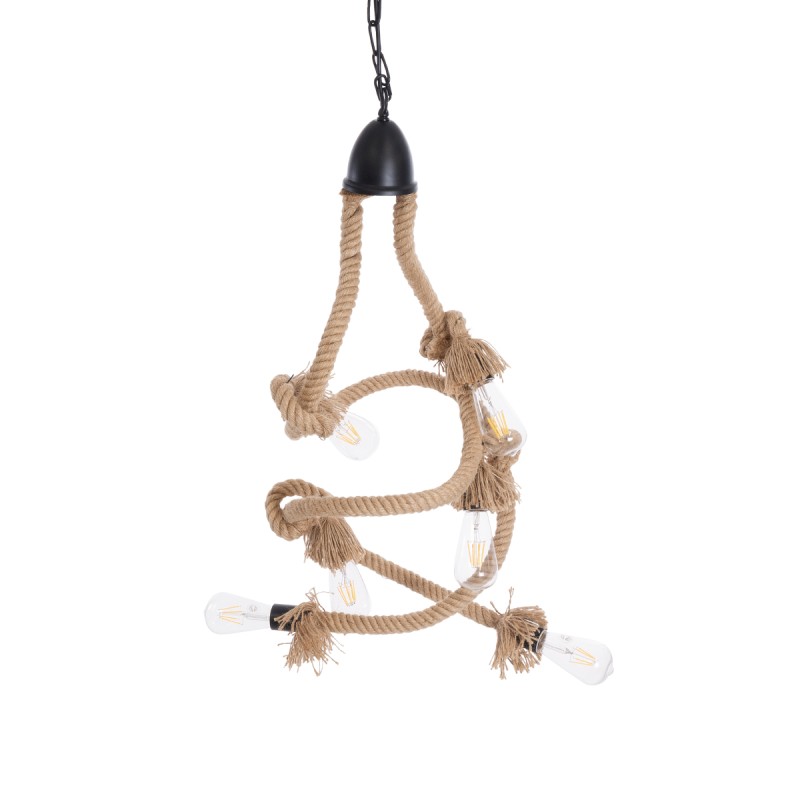 GloboStar® HAMTINE 01229 Vintage Κρεμαστό Φωτιστικό Οροφής Πολύφωτο 6 x E27 AC220-240V IP20 - Φ40 x Y92cm - Μαύρο Μεταλλικό με Μπεζ Σχοινί