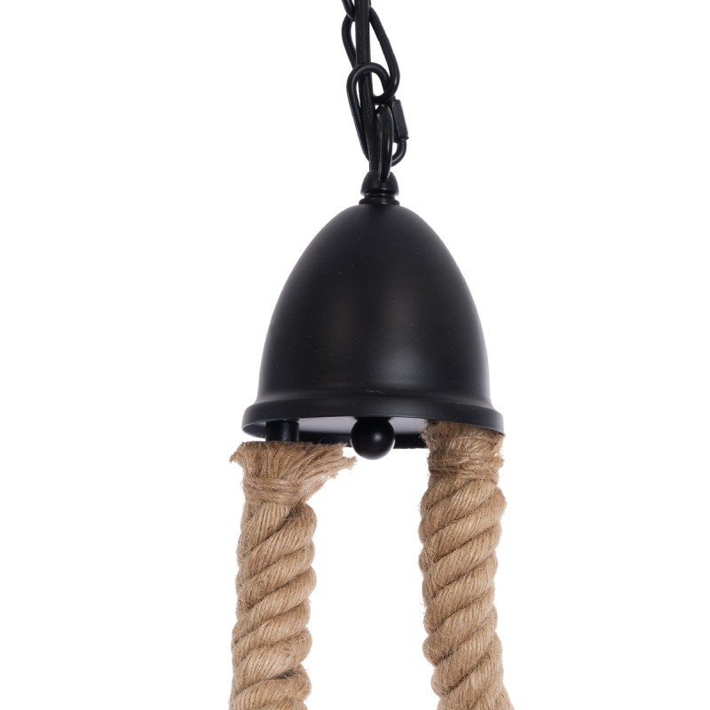 GloboStar® HAMTINE 01229 Vintage Κρεμαστό Φωτιστικό Οροφής Πολύφωτο 6 x E27 AC220-240V IP20 - Φ40 x Y92cm - Μαύρο Μεταλλικό με Μπεζ Σχοινί