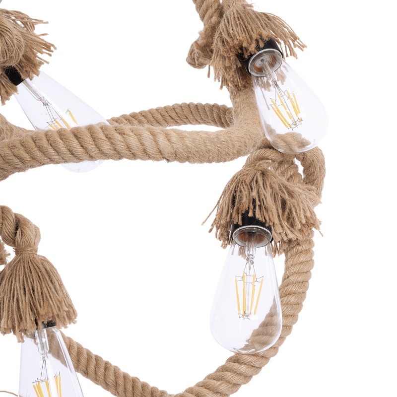 GloboStar® HAMTINE 01229 Vintage Κρεμαστό Φωτιστικό Οροφής Πολύφωτο 6 x E27 AC220-240V IP20 - Φ40 x Y92cm - Μαύρο Μεταλλικό με Μπεζ Σχοινί