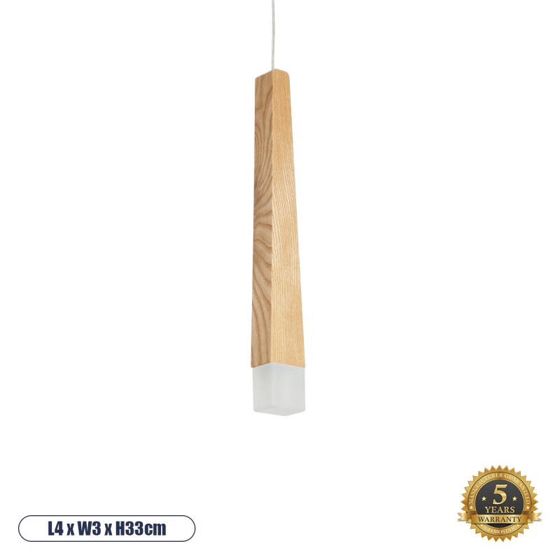 GloboStar® CALISTA 01252 Μοντέρνο Κρεμαστό Φωτιστικό Οροφής LED AC220-240V IP20 - Μ4 x Π3 x Υ33cm - Μπεζ Ξύλινο - Θερμό Λευκό 3000K