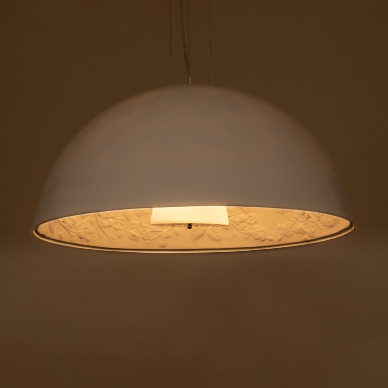 GloboStar® SERENIA WHITE 01271 Μοντέρνο Κρεμαστό Φωτιστικό Οροφής Μονόφωτο 1 x E27 AC220-240V IP20 - Φ60 x Υ30cm - Λευκό Γύψινο Καμπάνα