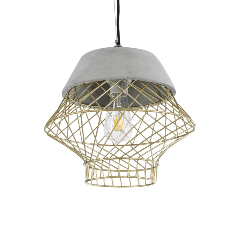 GloboStar® DURANT 01324 Μοντέρνο Industrial Κρεμαστό Φωτιστικό Οροφής Μονόφωτο 1 x E27 AC220-240V IP20 - Φ35 x Υ35cm - Γκρι Μπεζ Τσιμέντο Πλέγμα