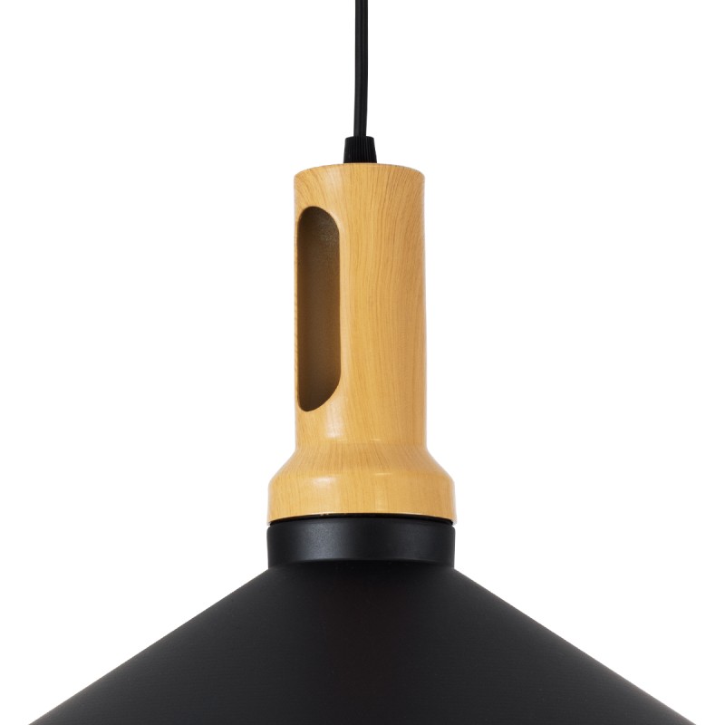 GloboStar® CALYPSO 01334 SET 3 Μοντέρνα Κρεμαστά Φωτιστικά Οροφής Τρίφωτο 3 x E27 Μαύρο - Χρυσό Μεταλλικά με Ξύλινη Βάση Καμπάνα