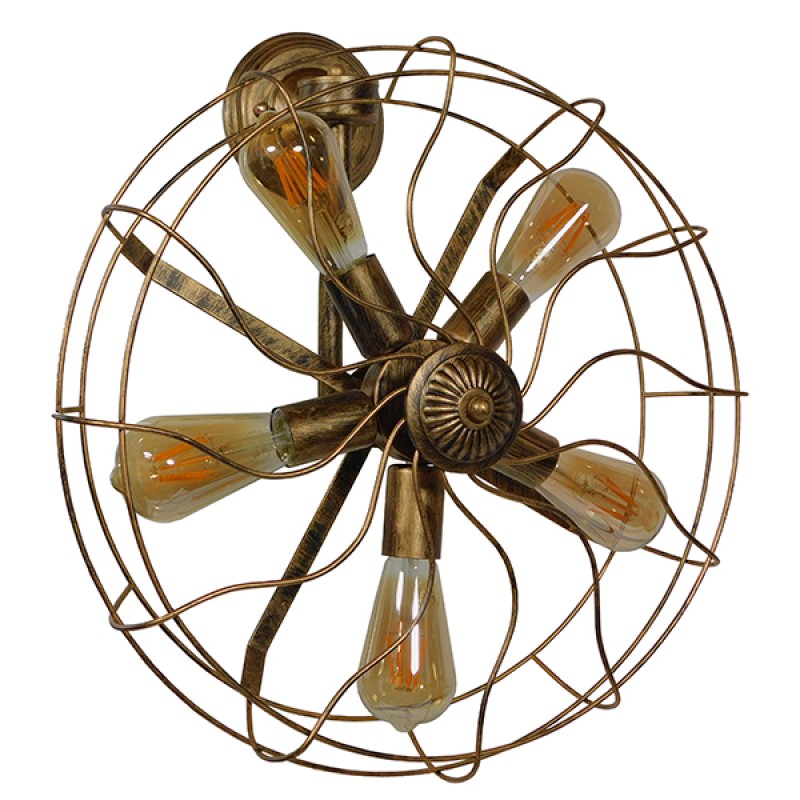 GloboStar® FAN 01381 Vintage Industrial Φωτιστικό Τοίχου Απλίκα Πολύφωτο Καφέ Σκουριά Μεταλλικό Πλέγμα Φ46 x Μ22 x Π46 x Υ46cm