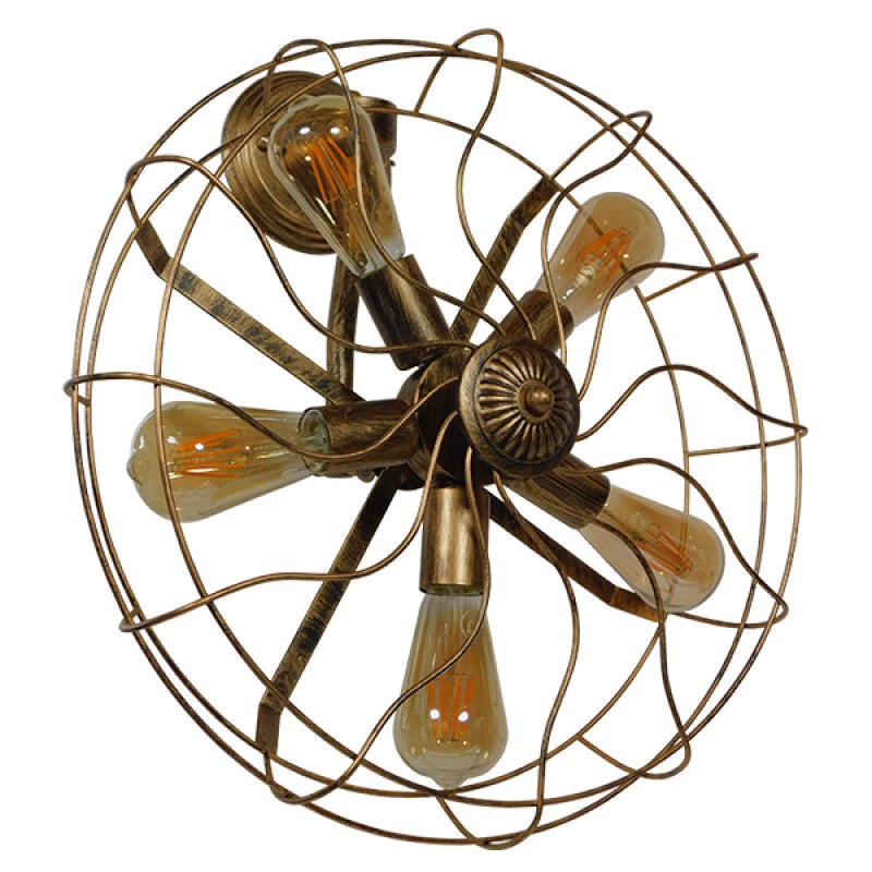 GloboStar® FAN 01381 Vintage Industrial Φωτιστικό Τοίχου Απλίκα Πολύφωτο Καφέ Σκουριά Μεταλλικό Πλέγμα Φ46 x Μ22 x Π46 x Υ46cm