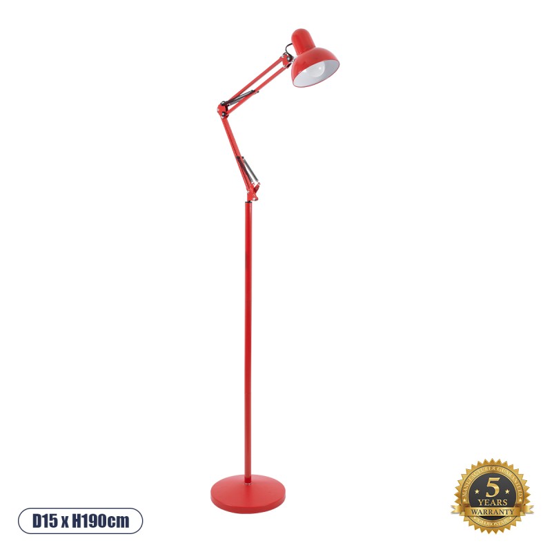 GloboStar® AUDREY 01470 Vintage Φωτιστικό Δαπέδου Μονόφωτο 1 x E27 Κόκκινο Μεταλλικό Καμπάνα D15 x H190cm