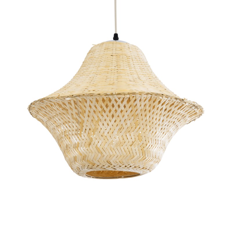 GloboStar® JUNIPER 01737 Boho Κρεμαστό Φωτιστικό Οροφής Μονόφωτο 1 x E27 AC220-240V IP20 - Φ45 x Υ40cm - Μπεζ Ξύλινο Μπαμπού Πλέγμα Καμπάνα