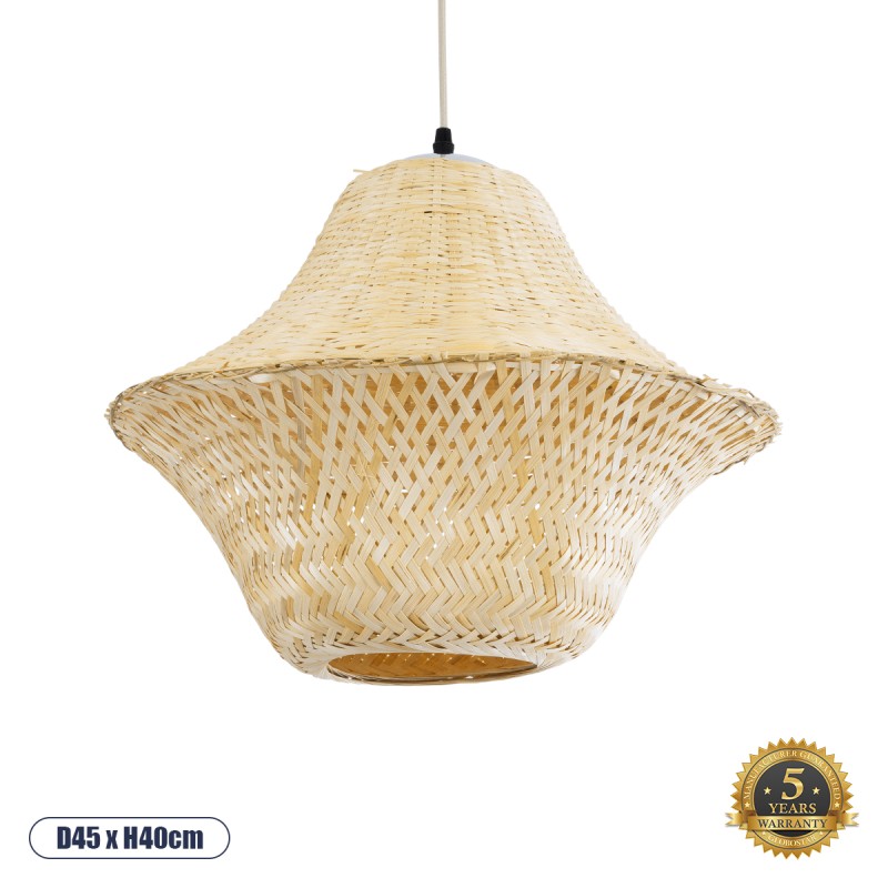 GloboStar® JUNIPER 01737 Boho Κρεμαστό Φωτιστικό Οροφής Μονόφωτο 1 x E27 AC220-240V IP20 - Φ45 x Υ40cm - Μπεζ Ξύλινο Μπαμπού Πλέγμα Καμπάνα