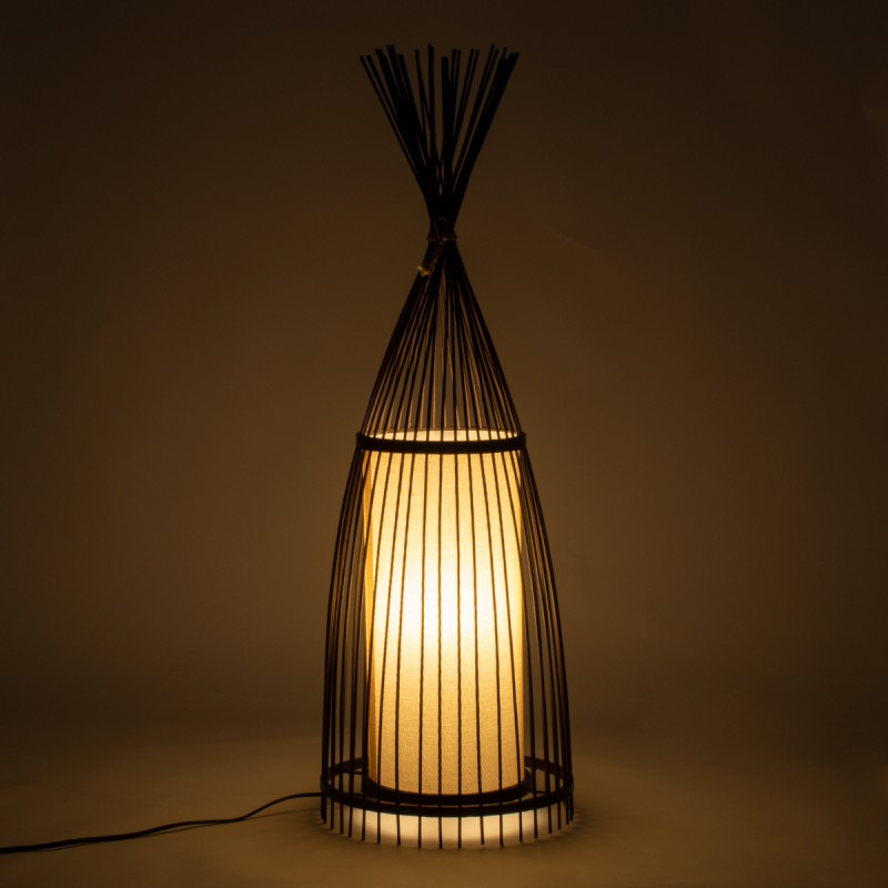 GloboStar® AZORES 01754 Boho Μοντέρνο Φωτιστικό Δαπέδου Μονόφωτο 1 x E27 Καφέ Μπαμπού Πλέγμα D30 x H90cm