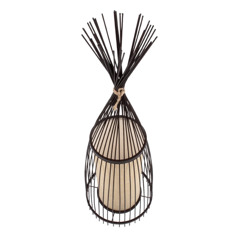 GloboStar® AZORES 01754 Boho Μοντέρνο Φωτιστικό Δαπέδου Μονόφωτο 1 x E27 Καφέ Μπαμπού Πλέγμα D30 x H90cm