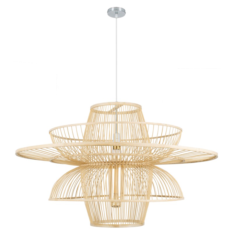 GloboStar® BALI 01758 Boho Κρεμαστό Φωτιστικό Οροφής Μονόφωτο 1 x E27 Μπεζ Ξύλινο Μπαμπού Πλέγμα Φ100 x Y60cm