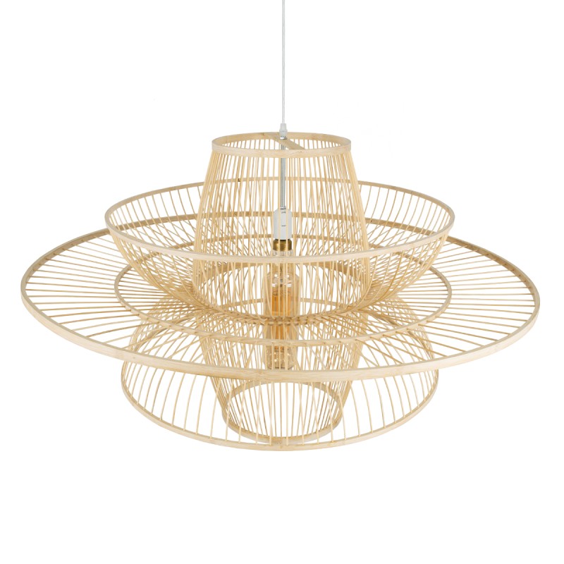 GloboStar® BALI 01758 Boho Κρεμαστό Φωτιστικό Οροφής Μονόφωτο 1 x E27 Μπεζ Ξύλινο Μπαμπού Πλέγμα Φ100 x Y60cm