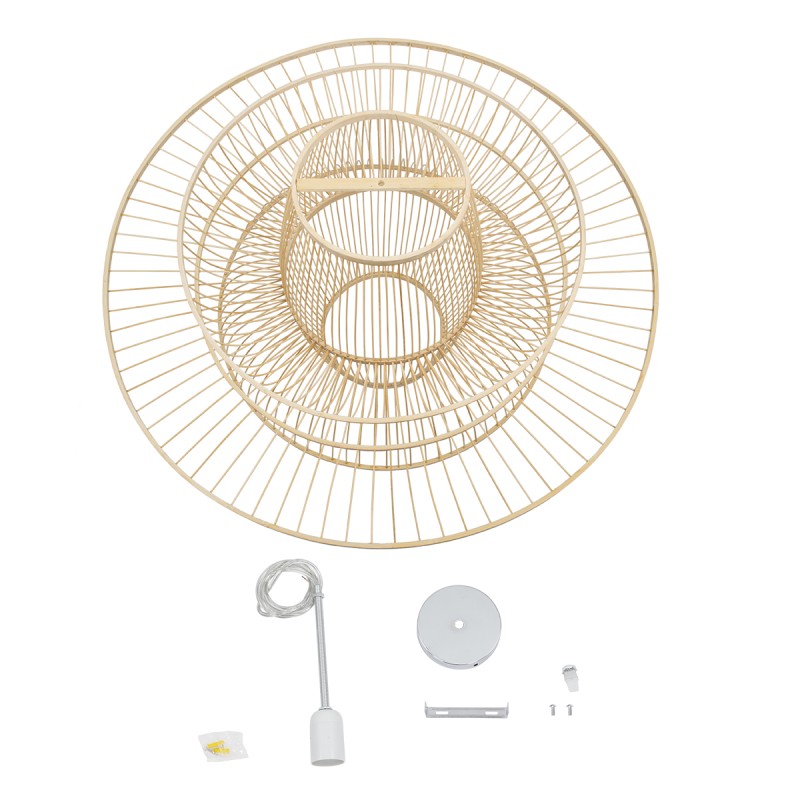 GloboStar® BALI 01758 Boho Κρεμαστό Φωτιστικό Οροφής Μονόφωτο 1 x E27 Μπεζ Ξύλινο Μπαμπού Πλέγμα Φ100 x Y60cm