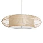 GloboStar® HIBISCUS 01782 Boho Κρεμαστό Φωτιστικό Οροφής Τρίφωτο 3 x E27 Καφέ Μπαμπού Καμπάνα Φ120 x Υ31cm