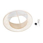 GloboStar® HIBISCUS 01782 Boho Κρεμαστό Φωτιστικό Οροφής Τρίφωτο 3 x E27 Καφέ Μπαμπού Καμπάνα Φ120 x Υ31cm