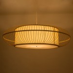 GloboStar® HIBISCUS 01782 Boho Κρεμαστό Φωτιστικό Οροφής Τρίφωτο 3 x E27 Καφέ Μπαμπού Καμπάνα Φ120 x Υ31cm