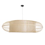 GloboStar® HIBISCUS 01782 Boho Κρεμαστό Φωτιστικό Οροφής Τρίφωτο 3 x E27 Καφέ Μπαμπού Καμπάνα Φ120 x Υ31cm