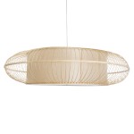 GloboStar® HIBISCUS 01782 Boho Κρεμαστό Φωτιστικό Οροφής Τρίφωτο 3 x E27 Καφέ Μπαμπού Καμπάνα Φ120 x Υ31cm