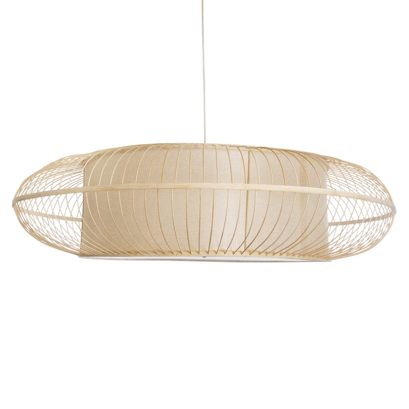 GloboStar® HIBISCUS 01782 Boho Κρεμαστό Φωτιστικό Οροφής Τρίφωτο 3 x E27 Καφέ Μπαμπού Καμπάνα Φ120 x Υ31cm