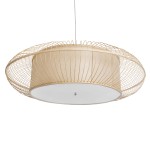 GloboStar® HIBISCUS 01782 Boho Κρεμαστό Φωτιστικό Οροφής Τρίφωτο 3 x E27 Καφέ Μπαμπού Καμπάνα Φ120 x Υ31cm