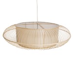 GloboStar® HIBISCUS 01782 Boho Κρεμαστό Φωτιστικό Οροφής Τρίφωτο 3 x E27 Καφέ Μπαμπού Καμπάνα Φ120 x Υ31cm