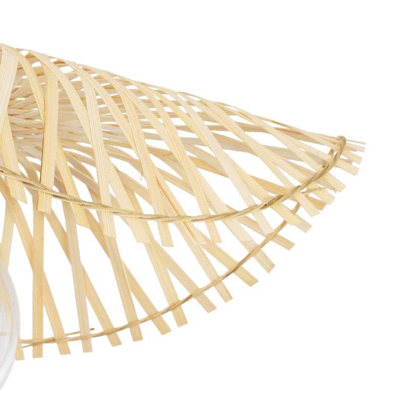 GloboStar® MELEMELE 01839 Boho Κρεμαστό Φωτιστικό Οροφής Μονόφωτο 1 x E27 AC220-240V IP20 - Φ35 x Υ4cm - Μπεζ Ξύλινο Μπαμπού Πλέγμα