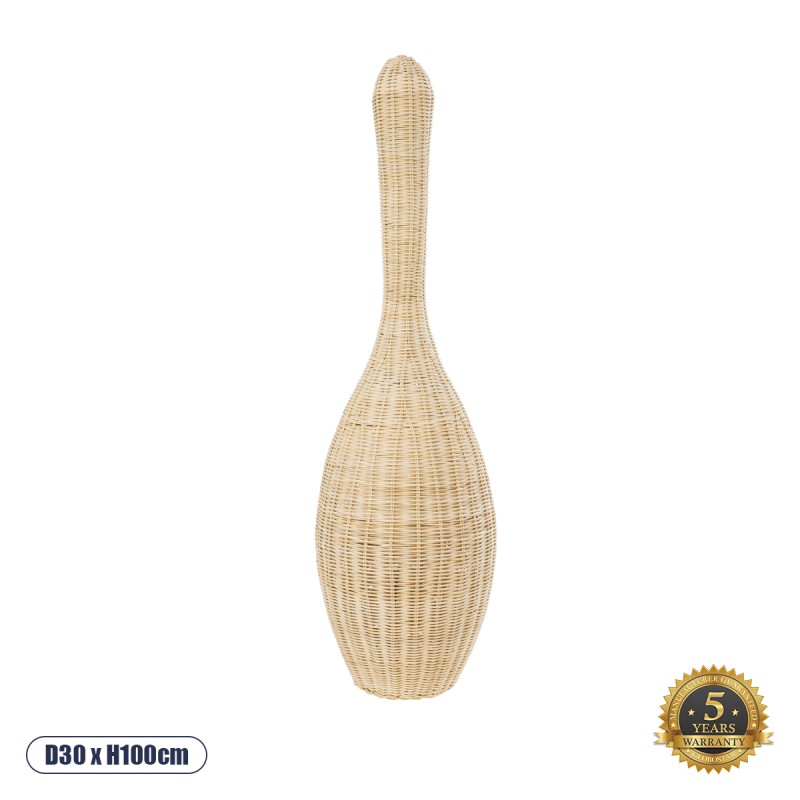 GloboStar® PARADIS 01843 Boho Επιδαπέδιο Φωτιστικό Μονόφωτο 1 x E27 AC220-240V IP20 - Φ30 x Υ100cm - Μπεζ Ξύλινο Ρατάν Πλέγμα