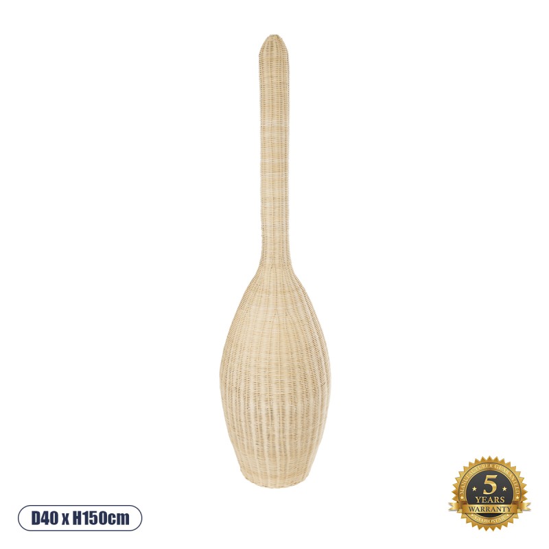 GloboStar® PARADIS 01845 Boho Επιδαπέδιο Φωτιστικό Μονόφωτο 1 x E27 AC220-240V IP20 - Φ40 x Υ150cm - Μπεζ Ξύλινο Ρατάν Πλέγμα