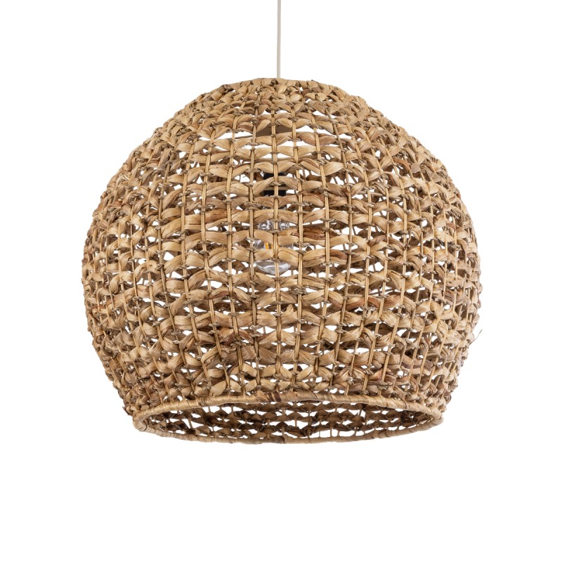 GloboStar® MANGATA 01851 Boho Κρεμαστό Φωτιστικό Οροφής Μονόφωτο 1 x E27 AC220-240V IP20 - Φ60 x Υ50cm - Καφέ Water Hyacinth - Υδρουάκινθος Πλέγμα Καμπάνα