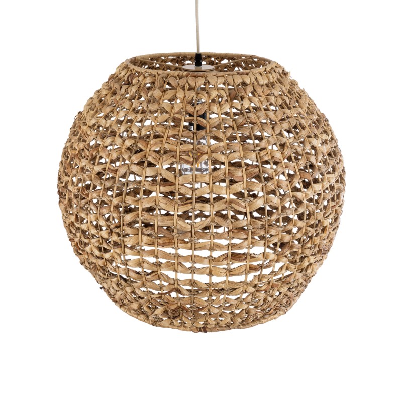 GloboStar® MANGATA 01851 Boho Κρεμαστό Φωτιστικό Οροφής Μονόφωτο 1 x E27 AC220-240V IP20 - Φ60 x Υ50cm - Καφέ Water Hyacinth - Υδρουάκινθος Πλέγμα Καμπάνα