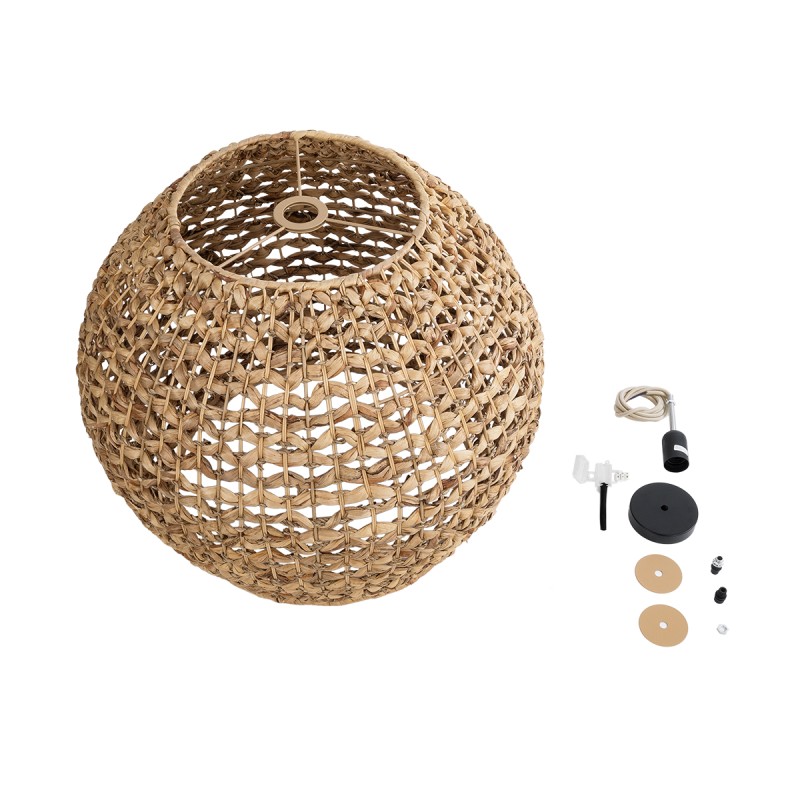 GloboStar® MANGATA 01851 Boho Κρεμαστό Φωτιστικό Οροφής Μονόφωτο 1 x E27 AC220-240V IP20 - Φ60 x Υ50cm - Καφέ Water Hyacinth - Υδρουάκινθος Πλέγμα Καμπάνα