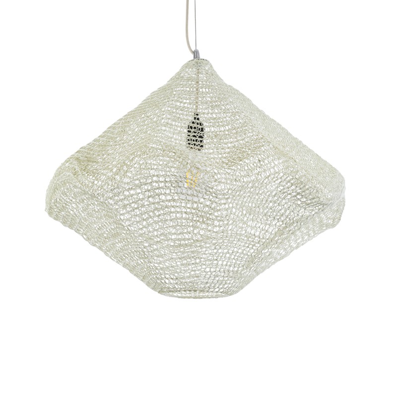 GloboStar® KENTUCKY 01865 Vintage Κρεμαστό Φωτιστικό Οροφής Μονόφωτο 1 x E27 AC220-240V IP20 - Φ60 x Υ50cm - Μπεζ Εκρού Μεταλλικό Πλέγμα