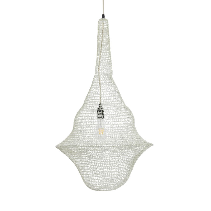 GloboStar® KENTUCKY 01874 Vintage Κρεμαστό Φωτιστικό Οροφής Μονόφωτο 1 x E27 AC220-240V IP20 - Φ50 x Υ90cm - Μπεζ Εκρού Μεταλλικό Πλέγμα