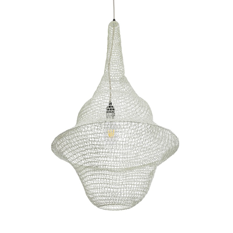 GloboStar® KENTUCKY 01874 Vintage Κρεμαστό Φωτιστικό Οροφής Μονόφωτο 1 x E27 AC220-240V IP20 - Φ50 x Υ90cm - Μπεζ Εκρού Μεταλλικό Πλέγμα