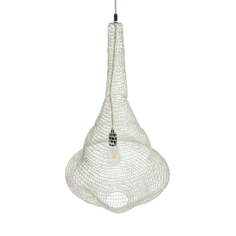 GloboStar® KENTUCKY 01874 Vintage Κρεμαστό Φωτιστικό Οροφής Μονόφωτο 1 x E27 AC220-240V IP20 - Φ50 x Υ90cm - Μπεζ Εκρού Μεταλλικό Πλέγμα