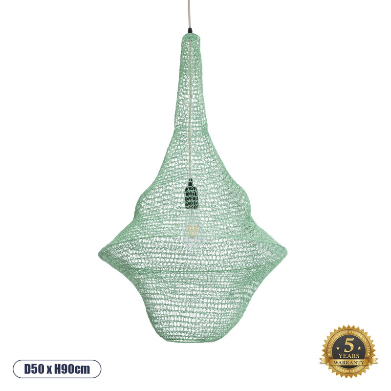 GloboStar® KENTUCKY 01876 Vintage Κρεμαστό Φωτιστικό Οροφής Μονόφωτο 1 x E27 AC220-240V IP20 - Φ50 x Υ90cm - Τιρκουάζ Μεταλλικό Πλέγμα