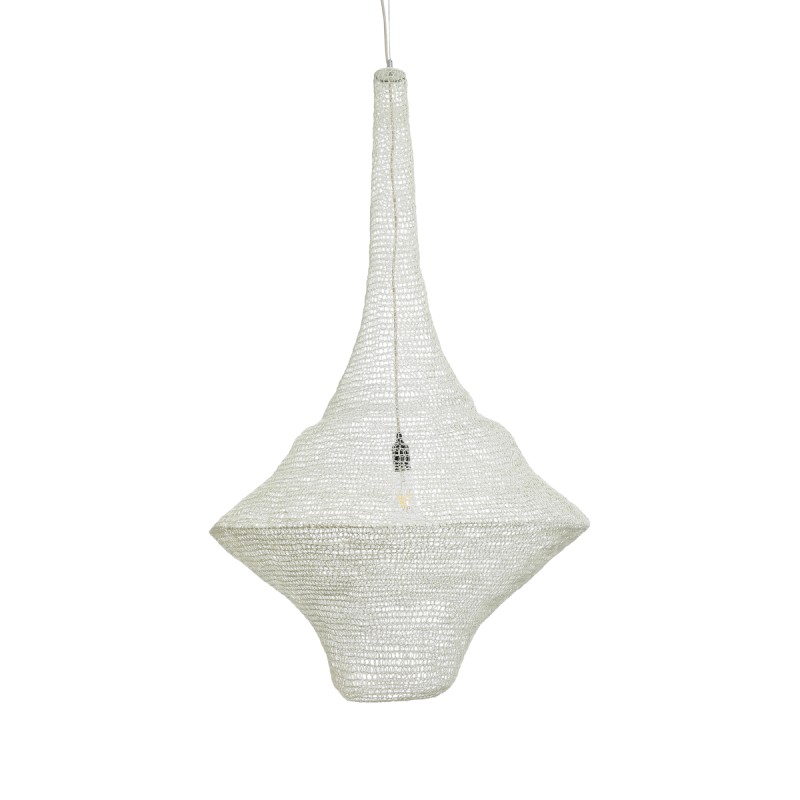 GloboStar® KENTUCKY 01877 Vintage Κρεμαστό Φωτιστικό Οροφής Μονόφωτο 1 x E27 AC220-240V IP20 - Φ80 x Υ140cm - Μπεζ Εκρού Μεταλλικό Πλέγμα