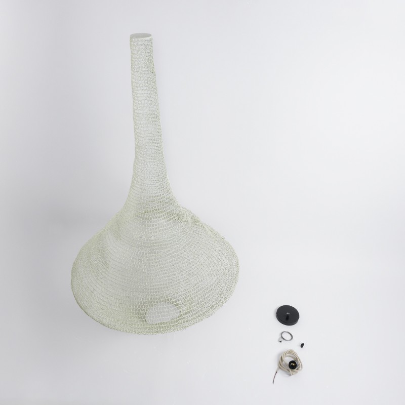 GloboStar® KENTUCKY 01877 Vintage Κρεμαστό Φωτιστικό Οροφής Μονόφωτο 1 x E27 AC220-240V IP20 - Φ80 x Υ140cm - Μπεζ Εκρού Μεταλλικό Πλέγμα